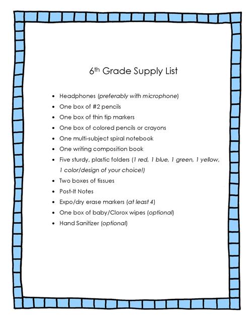 Supply List 6